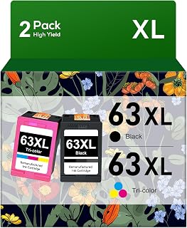 Jeostarky Compatible for 63XL Ink Cartridge Replacement for HP Ink 63XL Use with Envy 4520 4512 Officejet 3830 4650 4652 5255 5258 Deskjet 3632 3630 1112 Printer(2 Pack 63XL Ink Cartridges Combo Pack)