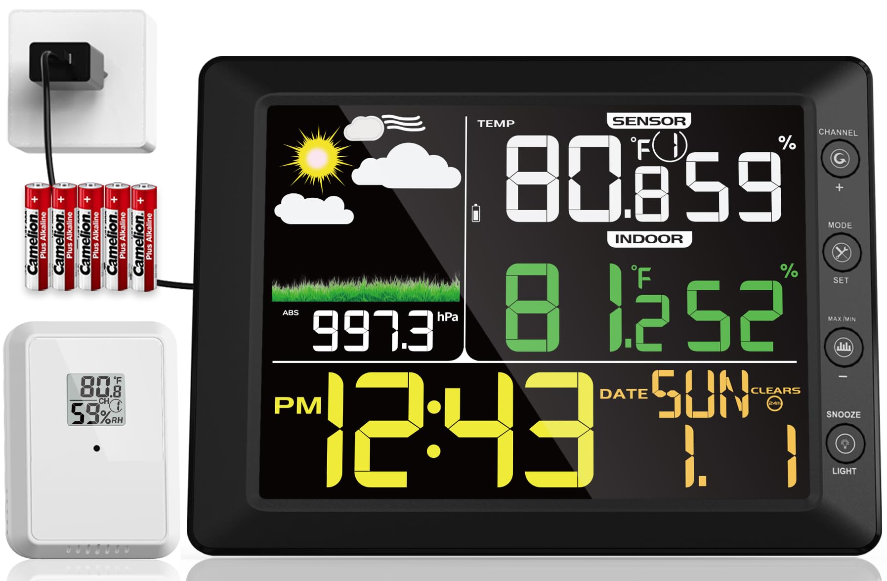 DOOMAY Indoor Outdoor Wireless Weather Station | Digital Thermometer Hygrometer Monitor with Barometric Pressure, Weather Forecast, Alarm Clock & Temp/Humidity Calibration-image-9