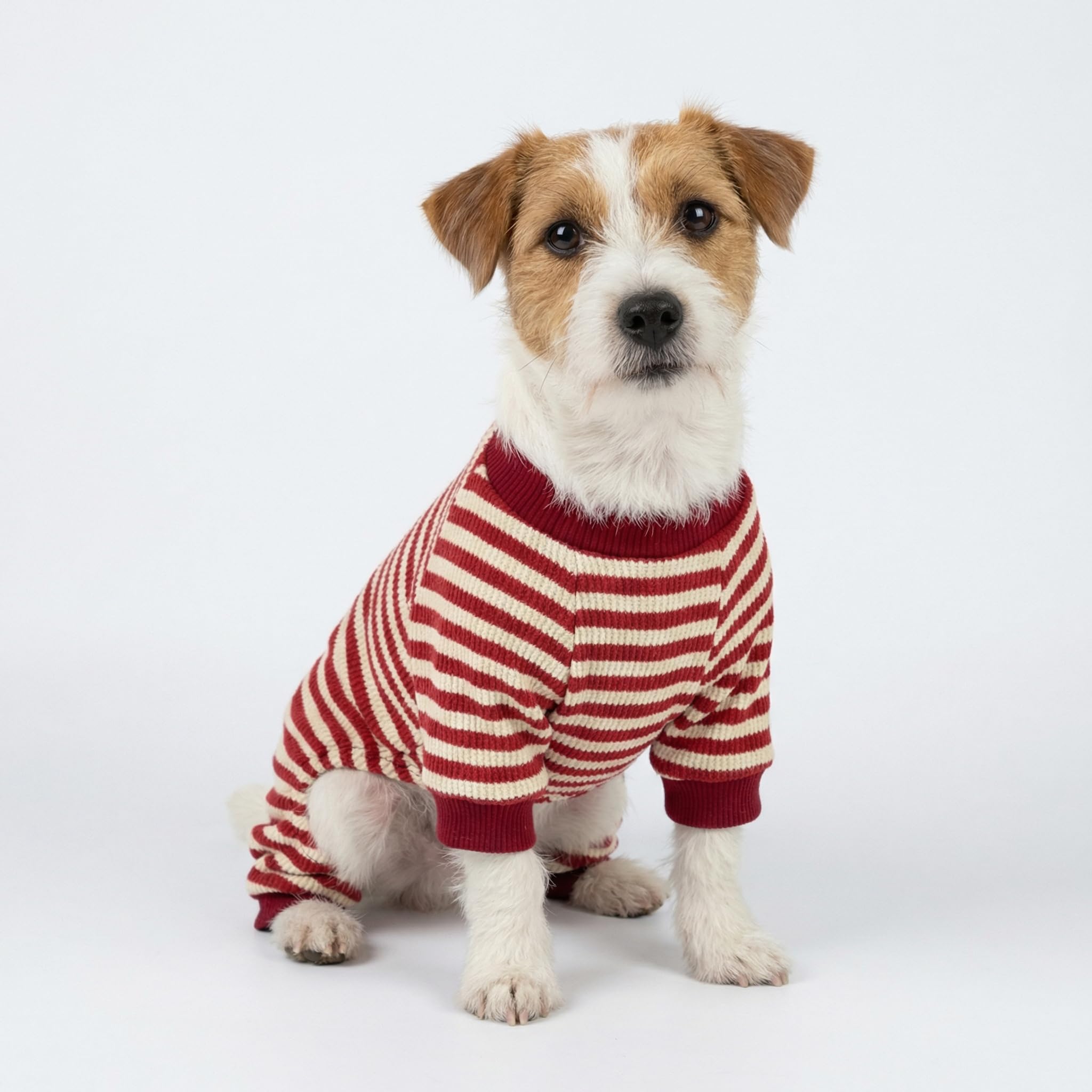 Amazon | Fitwarm 赤と白のストライプ柄ドッグパジャマ、ワッフル犬の 