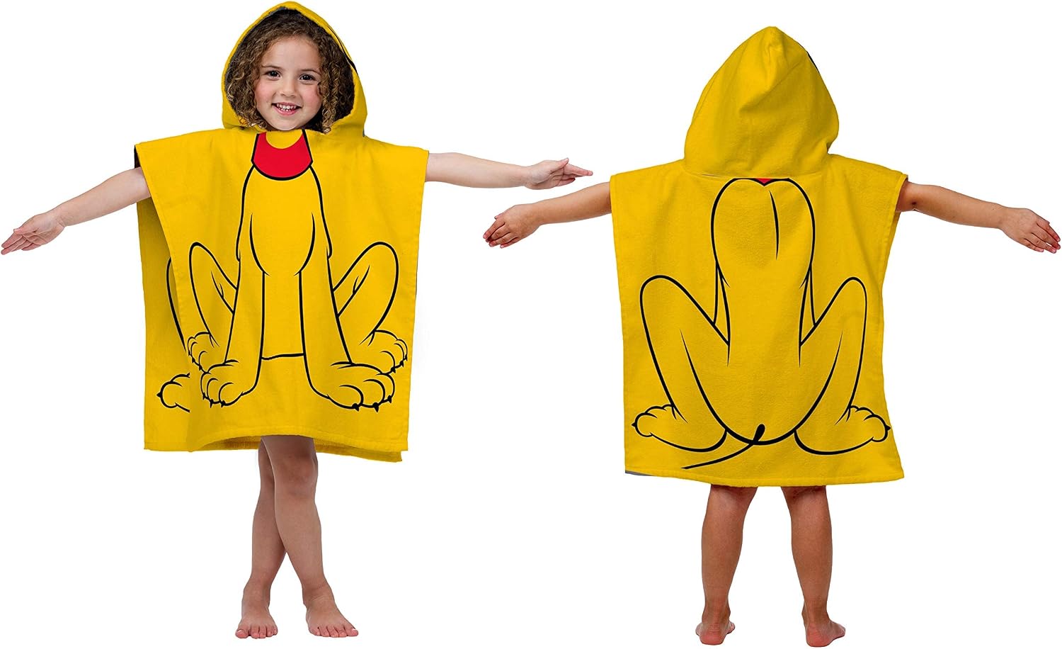 Disney Pluto Kids Bath/Pool/Beach Hooded Poncho - Super Soft & Absorbent Cotton Towel, Measures 28 x 28 Inches (Official Disney Product)