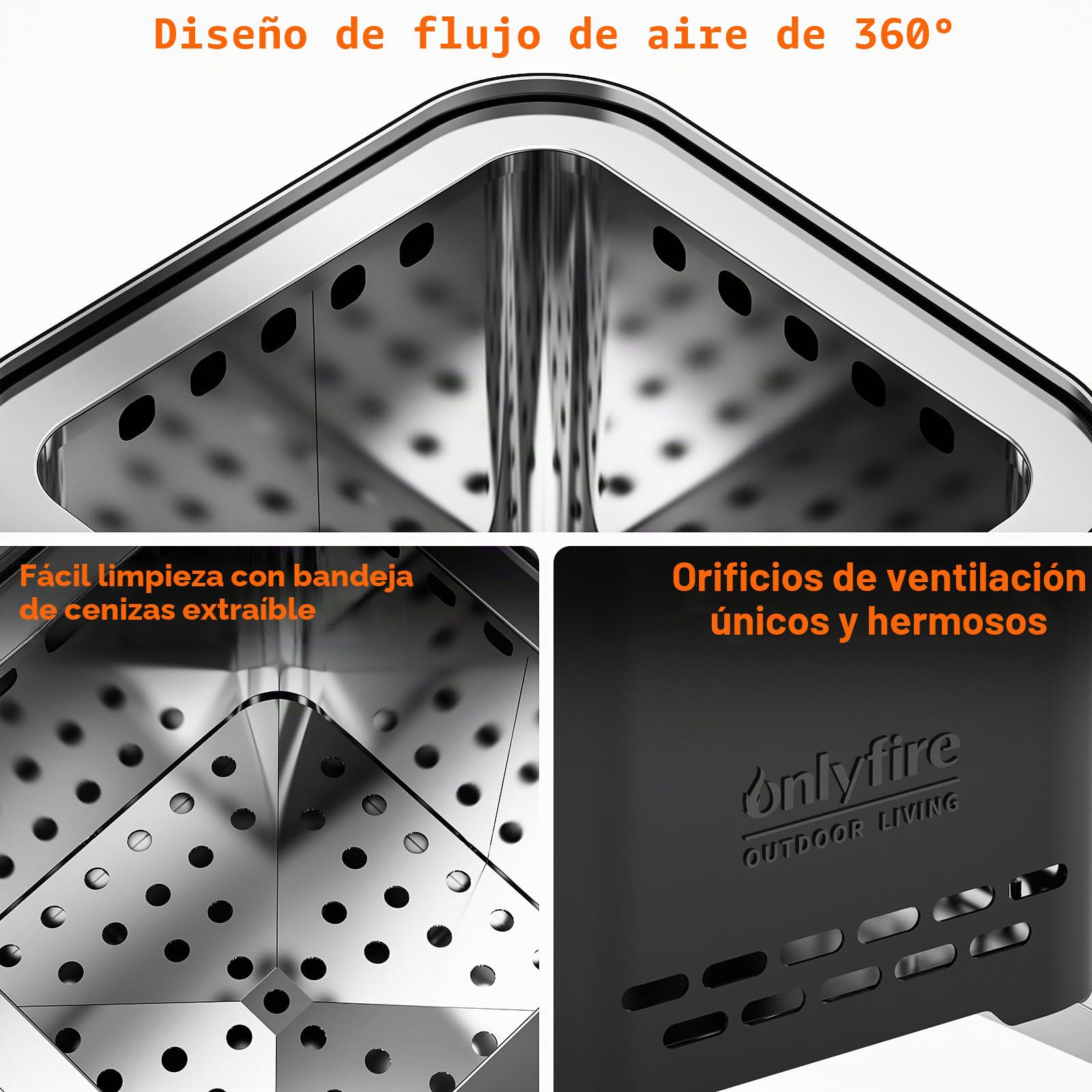 Onlyfire 16,5 cm Cuadrado Brasero sin Humos de Mesa, Mini Brasero Portátil con Soporte para Macetas y Bolsa de Transporte, para Acampar Al Aire Libre Tailgating Patio Trasero, Acero Inoxidable, Negro