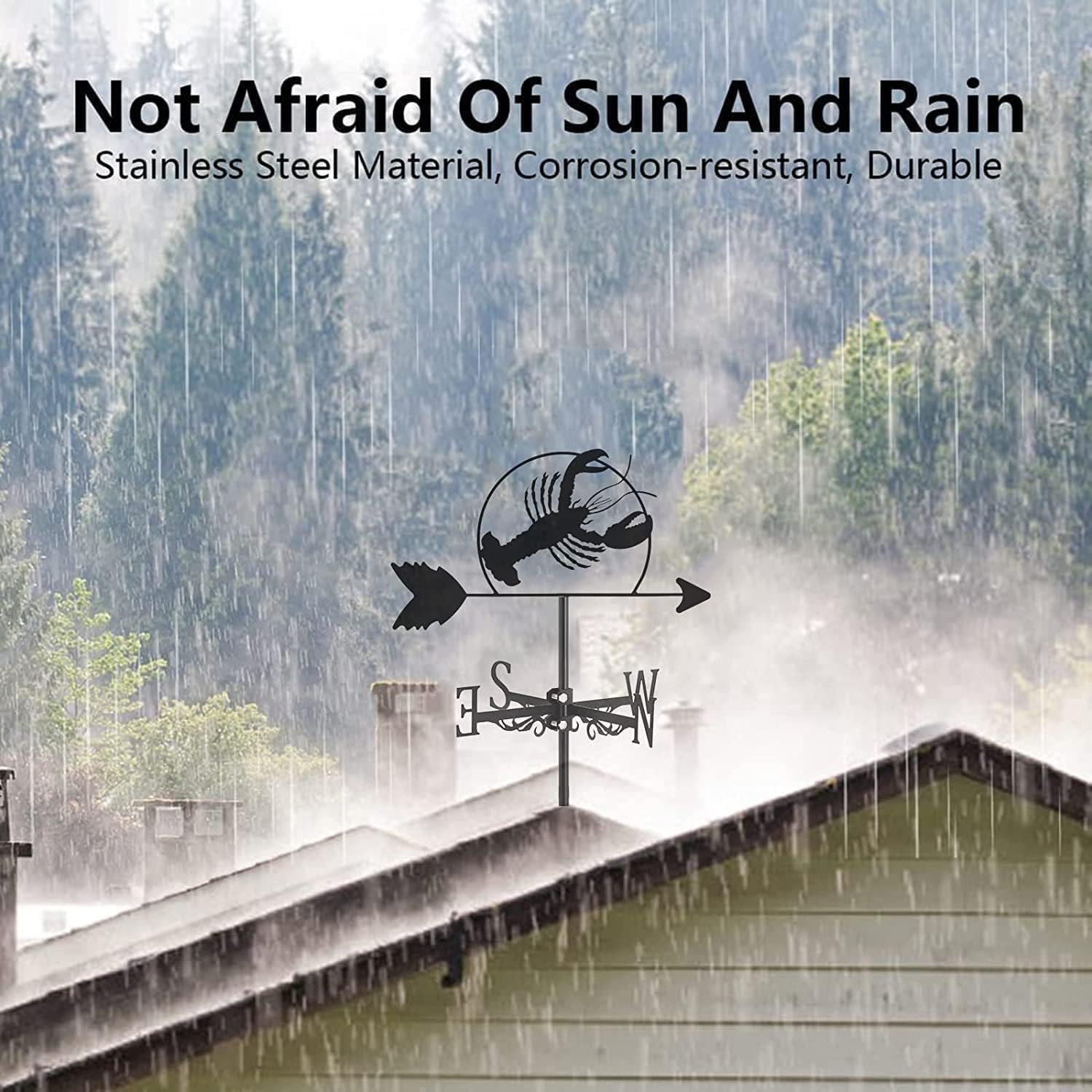 Weather Vane Creative Weathervane Animal Lobster Decoration Wind Vane Stainless Steel Weather Vane Outdoor Farmhouse Garden Patio Yard Roof Ornament Weathervanes