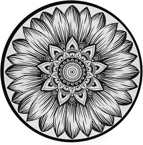 Miniatura 3 de Alfombra redonda bohemia de 3 pies, suave, bohemia, con mandala, antideslizante, para interiores, sofá, suelo, sala de estar, sofá, dormitorio,