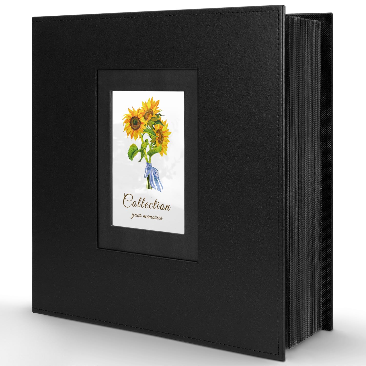 Photo Album 4x6 600 Photos, Leather Cover Extra Large Capacity Holds 600 Horizontal and Vertical 4x6 Pictures Record Valentine's Day Christmas Holiday Commemorative Gift(Black, 600 Pockets)