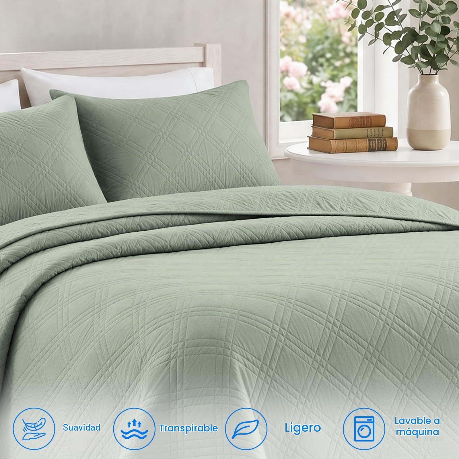 Colcha para Cama, 220x260cm, Colchas De Verano Diseño De Rombos, Cubrecama Colcha De Microfibra, Cubrecama Multiusos, Moderna, Suave Y Ligera, para Cama O Sofá, Verde Claro