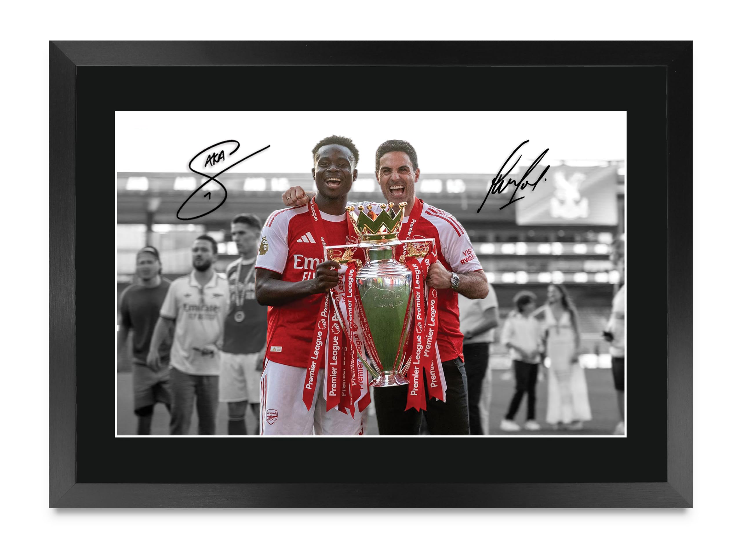 HWC Trading Bukayo Saka & Mikel Arteta Arsenal Winners Gifts Printed Signed Autograph Picture for Football Fans and Supporters - A3 Framed (ID-009349)