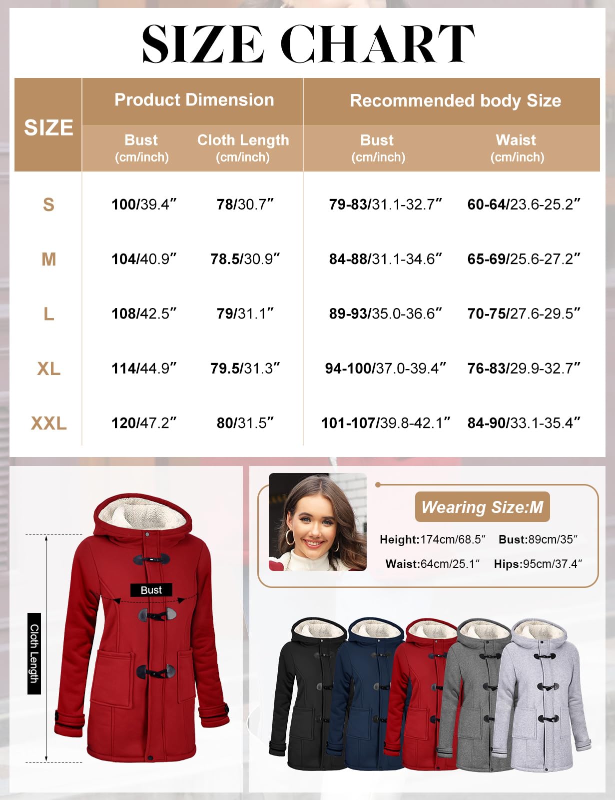 HEEKPEK Cappotti foderati in sherpa da donna, invernali, caldi, alla moda, con bottoni in corno, in pile, giacche casual con cappuccio a maniche lunghe