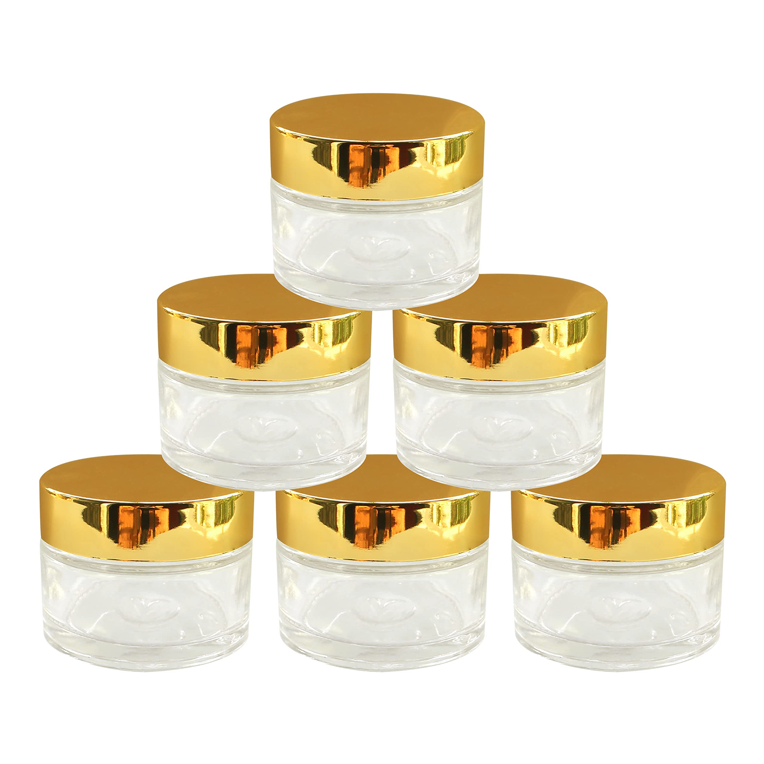 nsb herbalsnsb herbals Round Empty Glass Cosmetic Cream Container/Jars with golden cap & white inner lids for creams, Balms, Face Scrub, Body Cream etc (50 g) (Pack of 6)