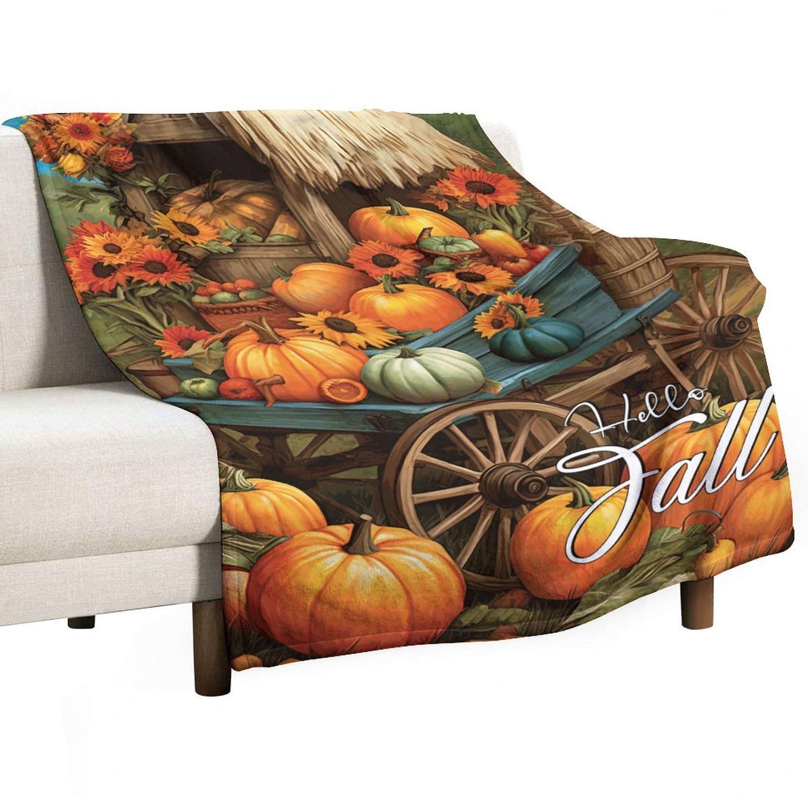 Couverture polaire Hello Fall illustration automne literie douce cocon