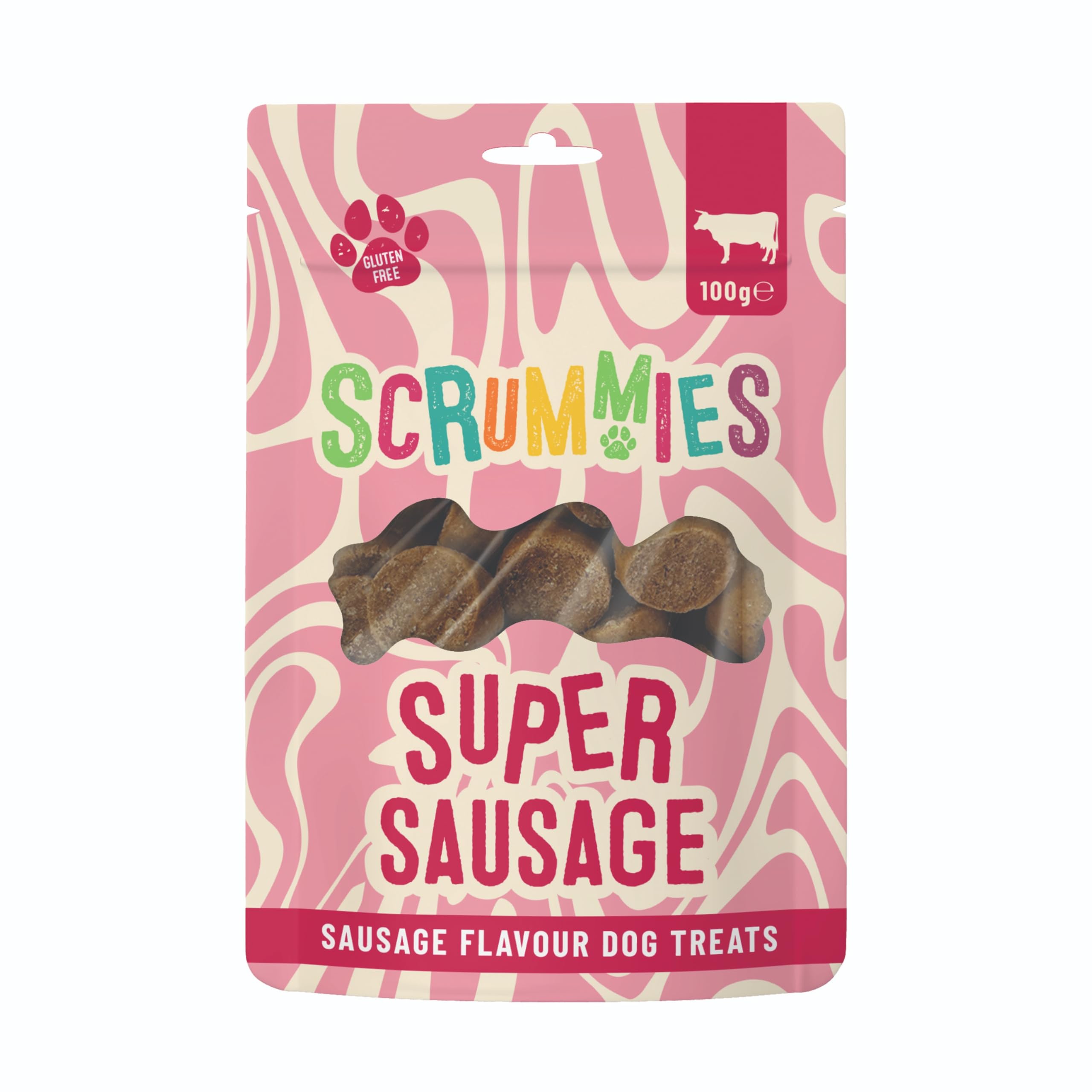 Scrummies Super Sausage Dog Treats Oven Baked Bite Size Treats, Gluten Free, No Added Sugar, Low in Fat Healthy Beef Flavour Treats for Dogs 12+ Weeks | 100g