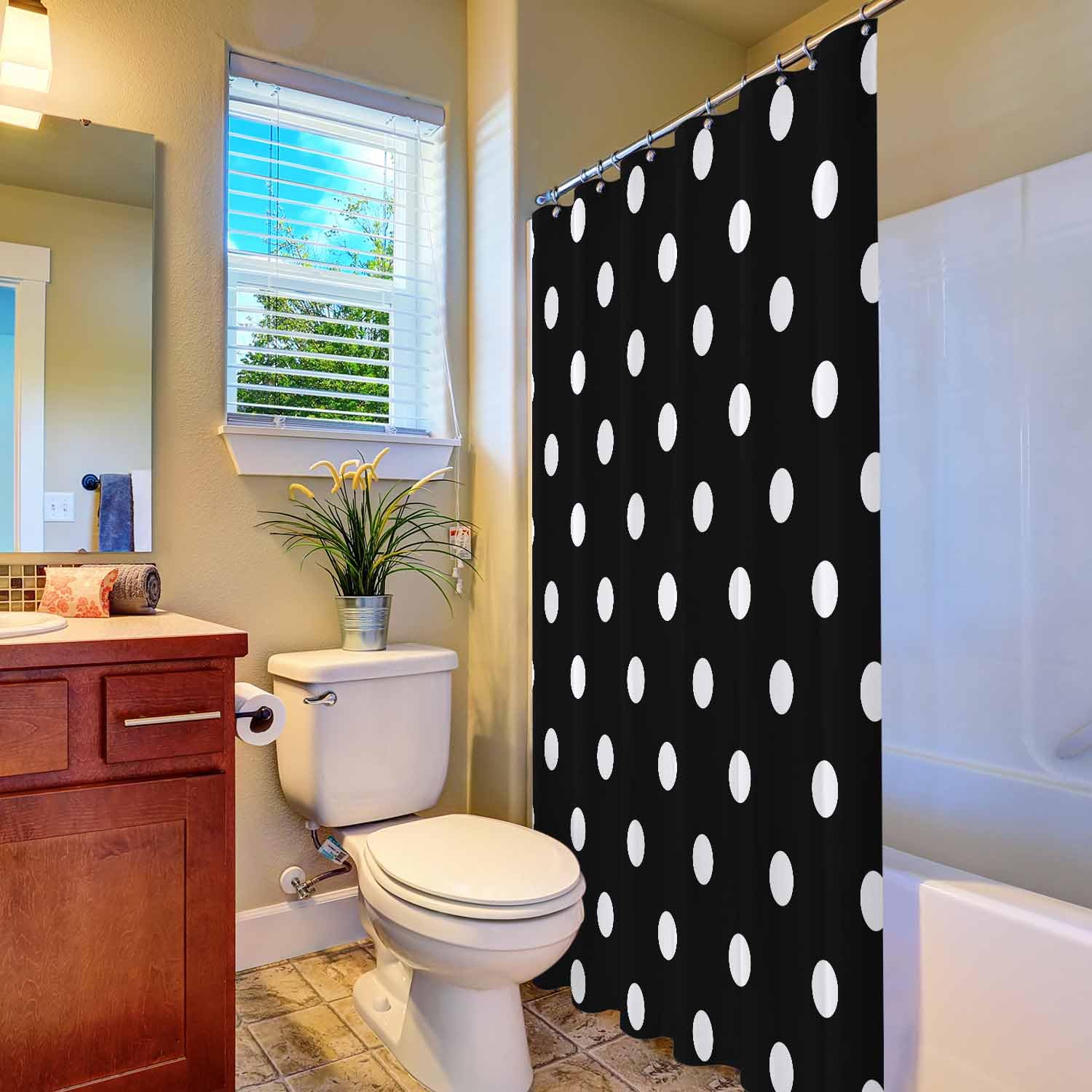 Woutay Shower Curtain Water Repellant Fabric White Polka Dot Pattern,Mould Proof Resistant,Polyester,with 12 Plastic Hooks - Image 4