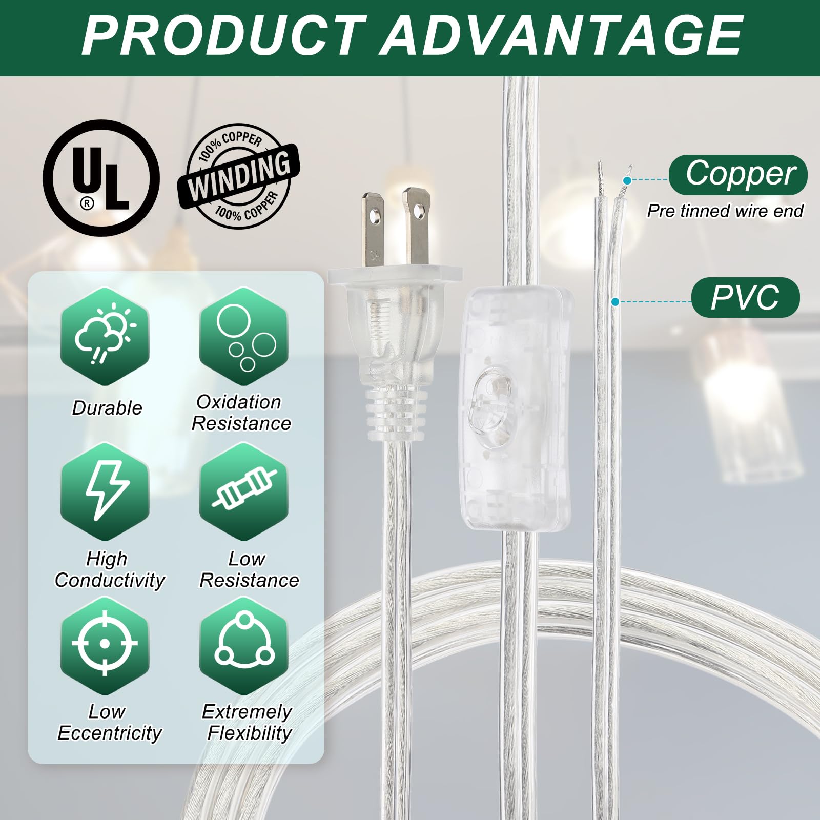 PATIKIL Cavo per lampada da 1,8 m con spina, 5 set SPT-2 UL, cavo di alimentazione con estremità spogliate, pronto per il cablaggio della lampada con connettori per la sostituzione della luce fai da
