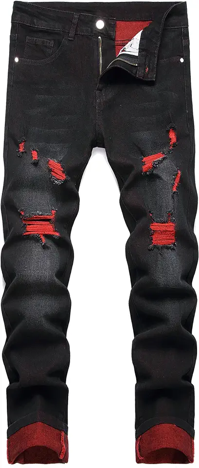 JUNBAOSS Men's Slim Fit Stretch Jeans Ripped Skinny Jeans for Men, Fashion Distressed Straight Comfort Flex Waist Pants