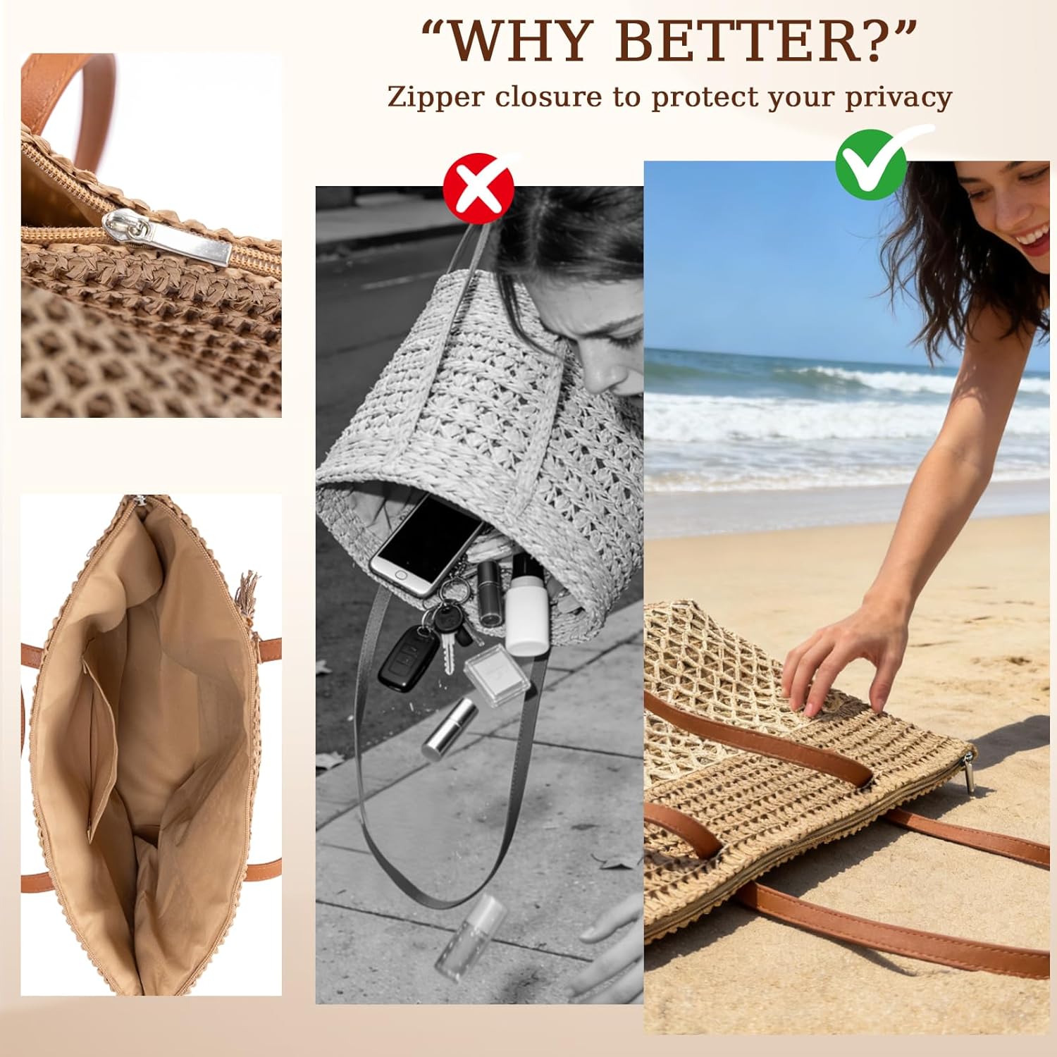 Straw Tote Bag for Women: Handwoven Beach Purse with Cutout Design for Travel & Pool Day | Lightweight, Shopping, Handbag, Summer Purse