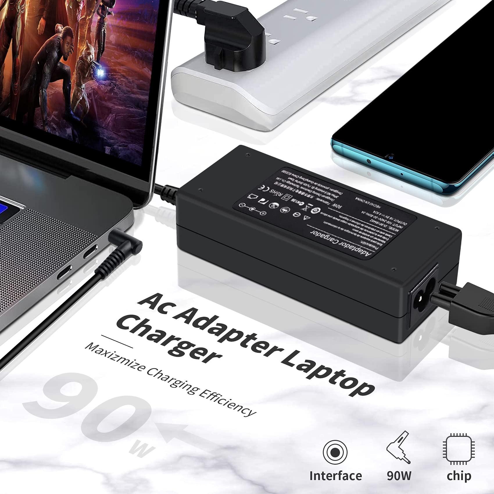 Caricabatterie USB-C 90W Per HP EliteBook, Envy, Spectre, Pavilion - Alimentatore 20V/4.5A Con Connettore Tipo C, Compatibile Con TPN-LA26, 2LN85AA