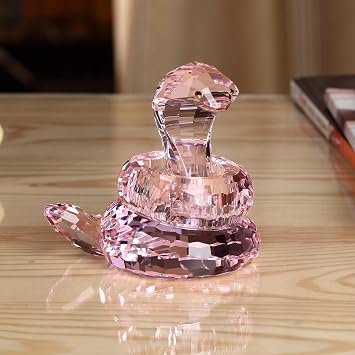 DOJOZ Crystal Cobra Snake Handicraft Ornaments Figurine Art Animal Collection Statue Collectible Home Decor Gifts Pink