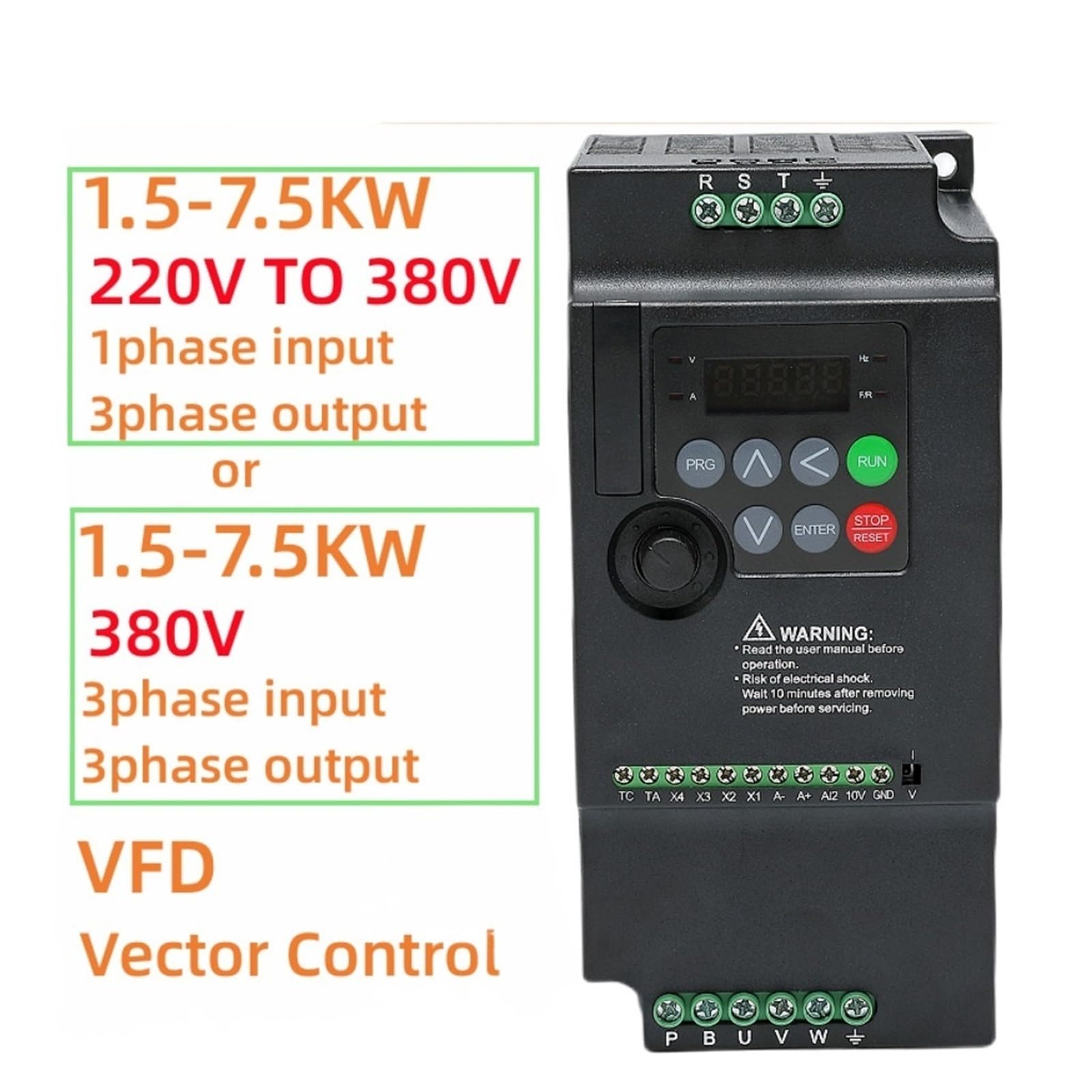 Variador De Frecuencia 220 do 380 V VFD przetwornica częstotliwości o zmiennej częstotliwości falownik 1,5/2,2/3,7/4/5,5/7,5/KW regulator prędkości silnika Kompaktowa konstrukcja(5.5KW)