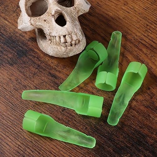 Miniatura 8 de NUOBESTY Drácula - Disfraz de 12 piezas de dientes de vampiro brillantes, uñas de plástico para Halloween, luminosas, colmillos de vampiro falsos de