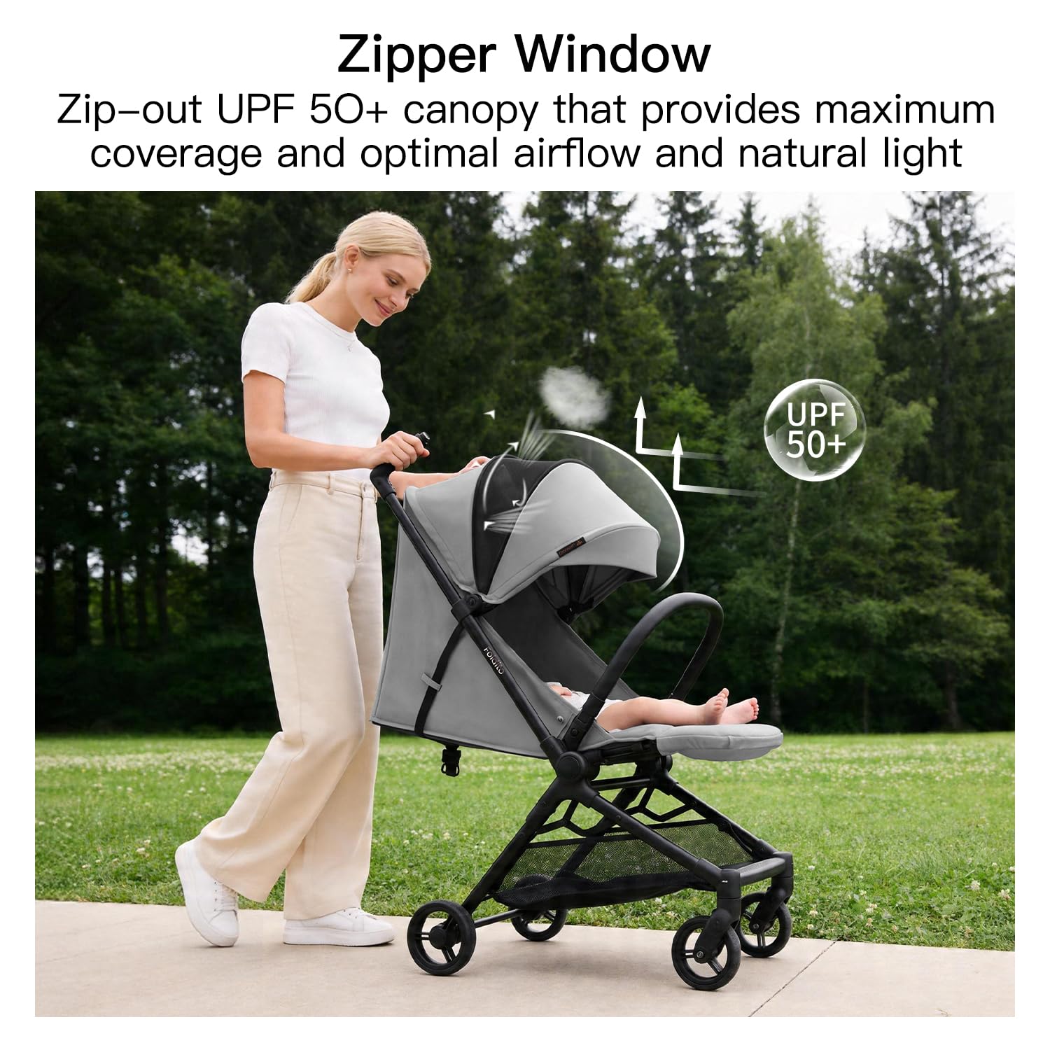 Gromast Passeggino da viaggio per aereo, ultra compatto e leggero, solo 4,5 kg, passeggino portatile per neonati, con tettuccio UPF 50+ e portabicchieri, grigio