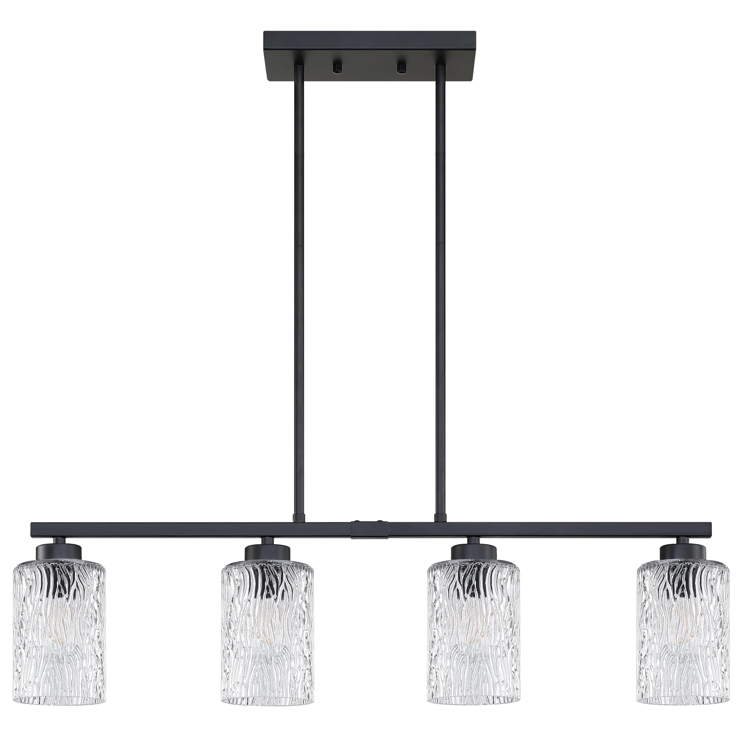 4 Light Linear Indoor Hanging Kitchen Island Light Black Finish Fixture,Modern 4.4" Clear Handmade Glass Chandelier Shade for Bar Dining Room Kitchen Island Over Sink