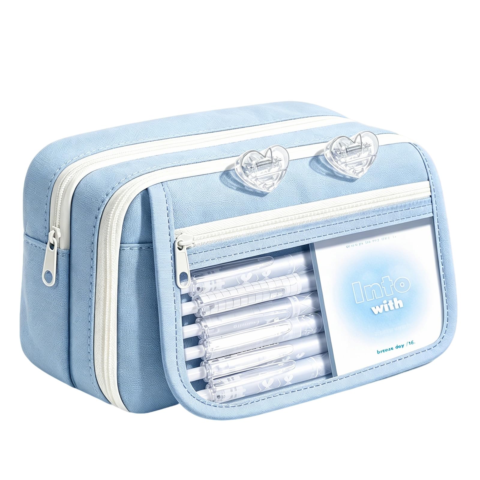 FUNLOV Large Capacity Pencil Case, Aesthetic Pencil Pouch with Compartments, Multiple Pockets, Pencil Bag with Sturdy Zipper, Cute Pencil Case Pouch Organizer for Student Teen Girls (Blue)
