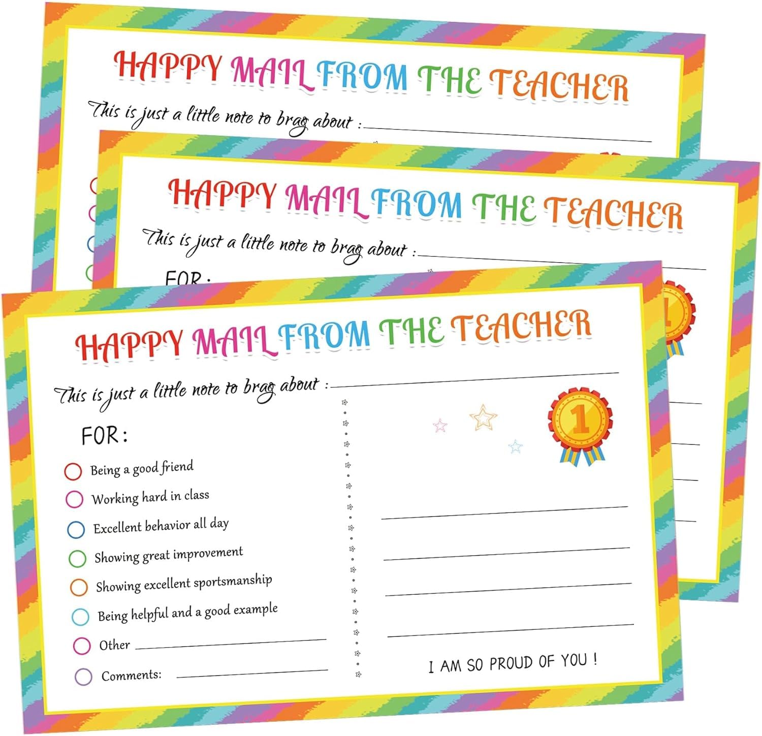 Well tile 50 Pack Rainbow Teacher Mail Postcards Teacher Notes to Parents, Positive Behavior Cards Happy Note from Teachers Desk for Home Kindergarten Preschool