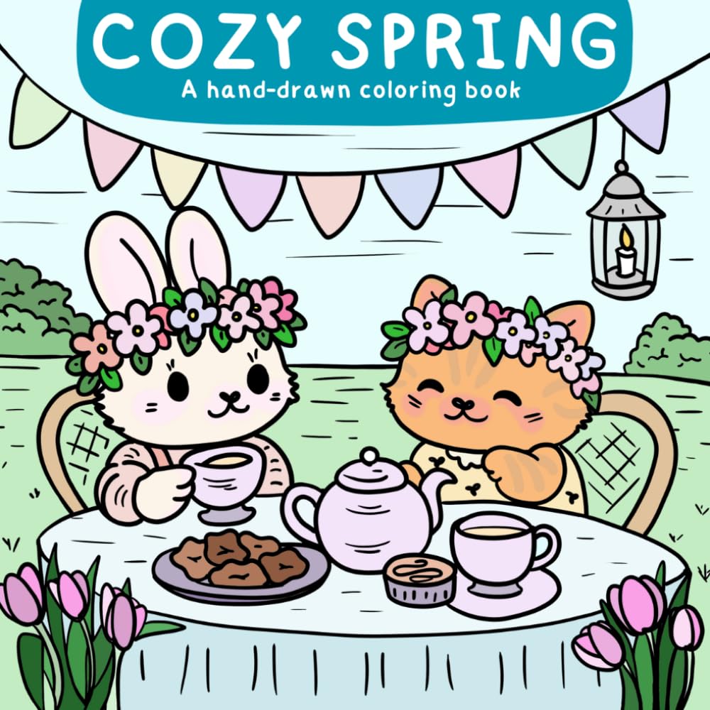 Hand-Drawn Cozy Spring: A Bold and Easy Coloring Book for Adults and Teens with Cute Animals in Simple Spring and Easter Scenes for Stress Relief and Relaxation