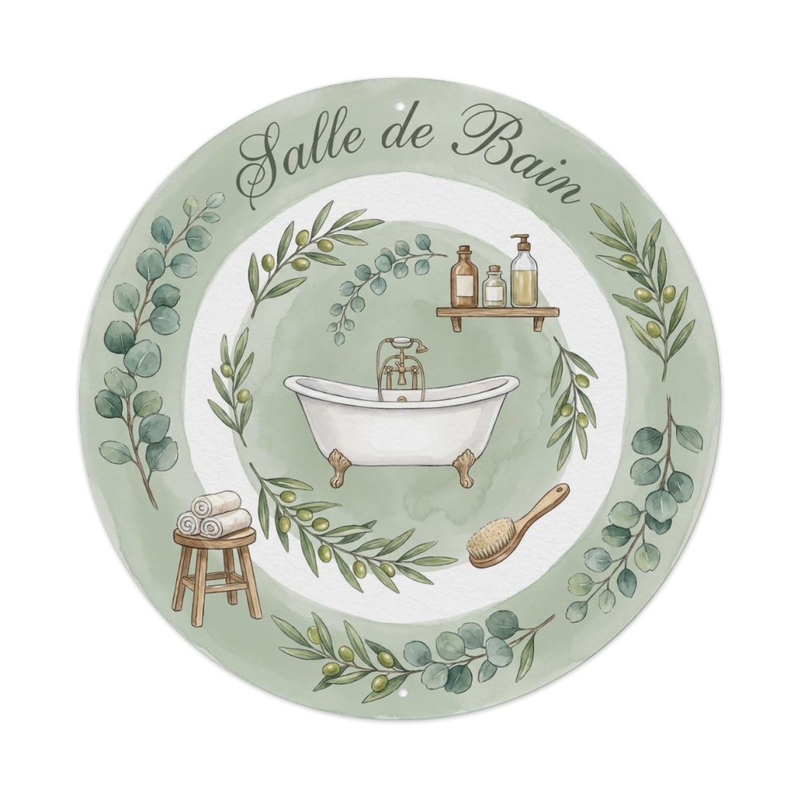 Yrnq Vintage Style Salle Eucalyptus Elegant Spa Bathroom Vintage Metal Tin Sign Plaque Wall Decor For Cafe, Club, Garden Round Metal Poster 8X8inch