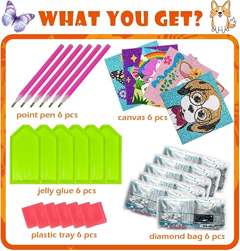Miniatura 2 de Labeol Kit de arte de diamante 5D de 6 piezas para niños, kit de pintura de cristal, fácil pintura, juego de manualidades para el hogar 5D taladro