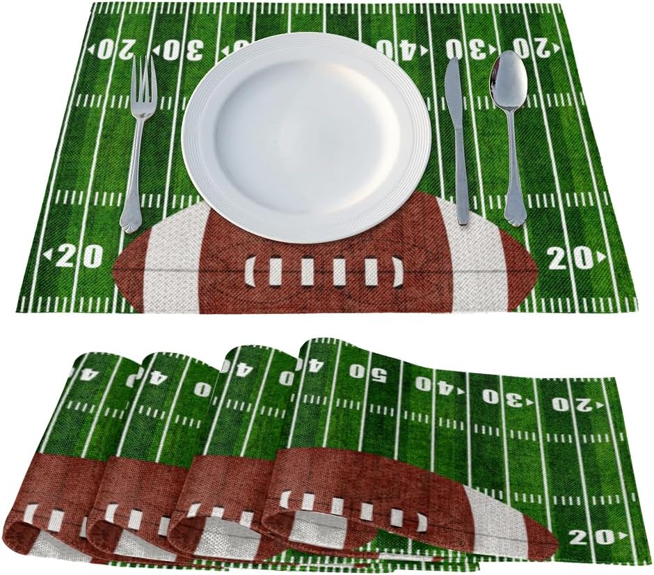 Placemats Set of 6 - Vintage American Football Field Place Mats for Dining Table - Heat Resistant Table Mats Washable Placemat Kitchen Home Party Indoor Outdoor Decor, 12 x 18 Inch, Sport Theme