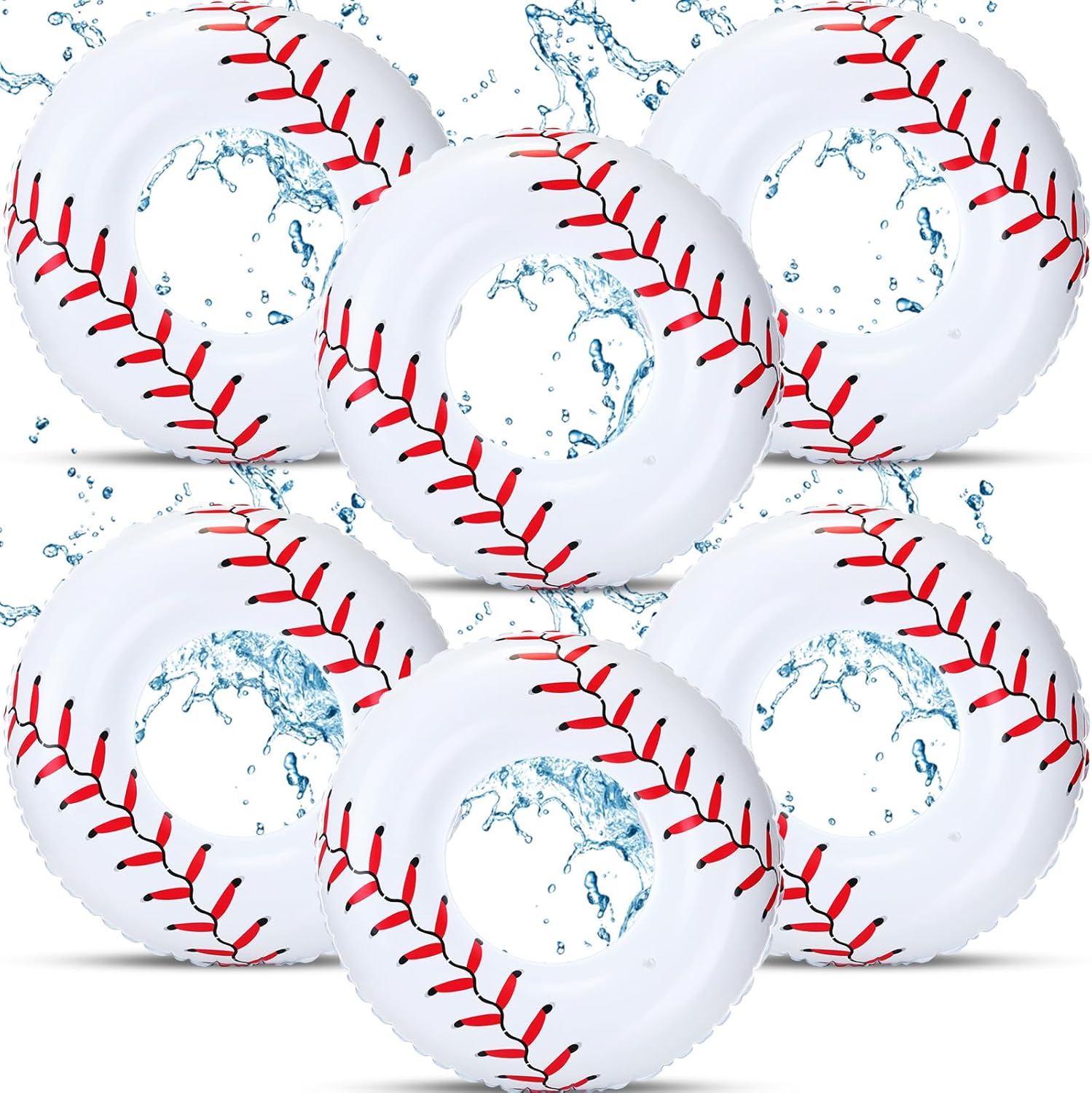 ShinyRelief 6 Pcs 35.4" Inflatable Baseball Pool Floats Swim Rings Swimming Pool Tube Beach Sports Party Blow up Toys for Summer Decoration Lake Use