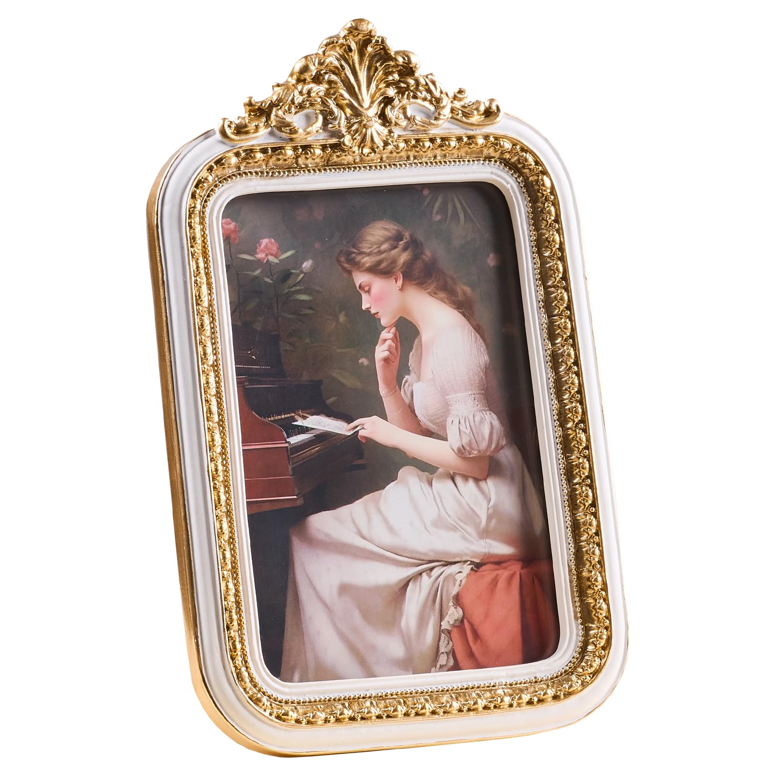 ZIHARA 4x6 Picture Frame, Ornate Antique Photo Frame, Hand-Crafted Vintage Resin Table Frame, Hanging Frames with Easel, Hook & Mat, for Table Top