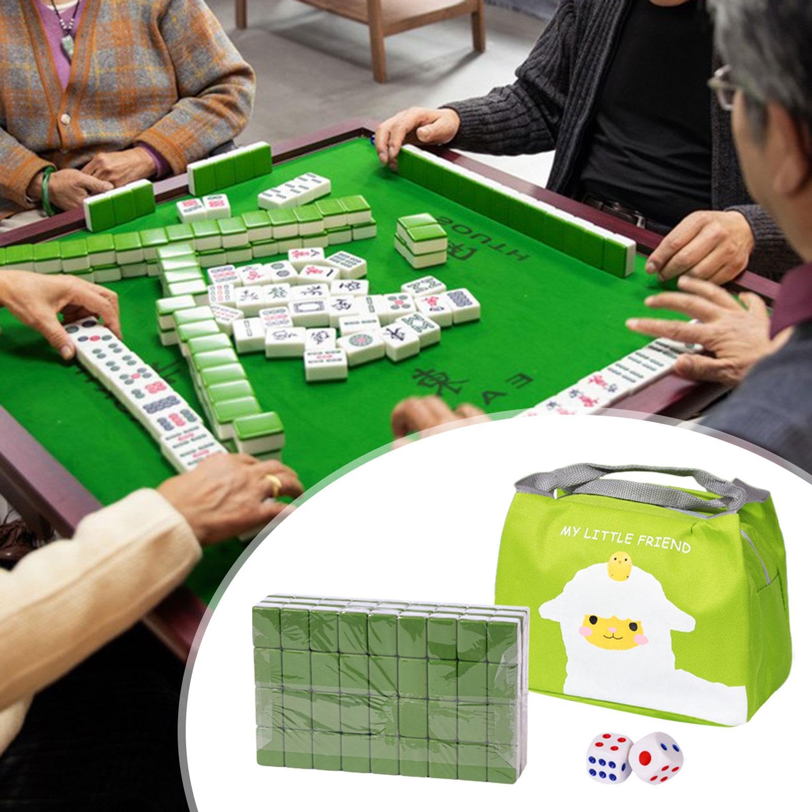 Mini Mahjong de, avec étui de Transport, 144 Tuiles (24 Mm), Jeu de Mahjong Classique pour Les Fêtes, Vert