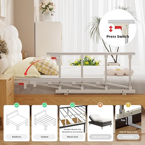 Miniatura 3 de Rieles de cama para adultos mayores, mango plegable para asistencia de noche, valla plegable para evitar caídas para King, Queen, matrimonial,