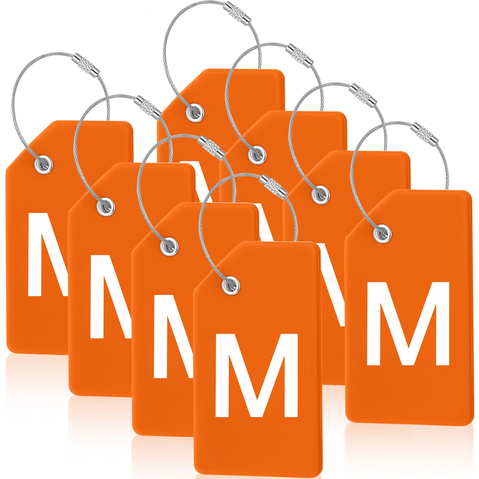 8 Pcs Initial Letter A-Z Luggage Tags Silicone Suitcase Instrument Tag with Name Card and Stainless Steel Loop(Letter M,Orange)