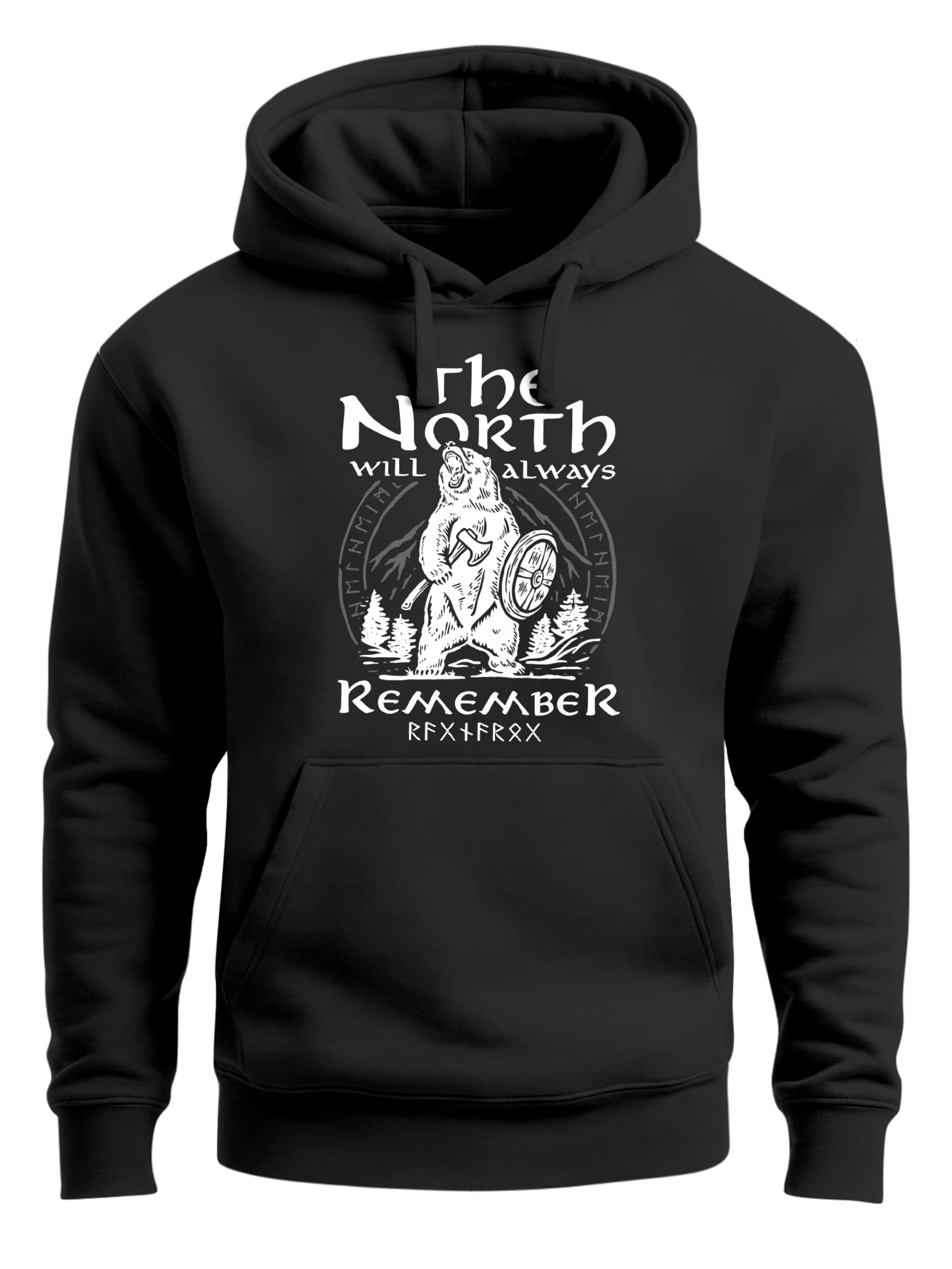 Neverless® Bluza z kapturem męska niedźwiedź Wiking Adventure Runen The North Natur Print Fashion Streetstyle