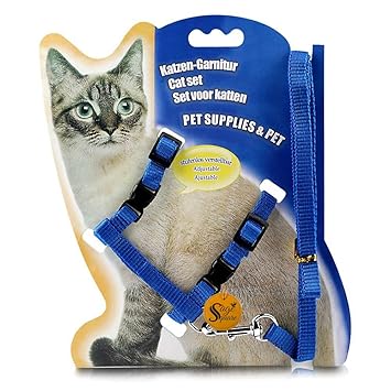 Sage Square Soft Adjustable Harness with Leash Rope Set for Cat / Kitten of Nylon (Blue)