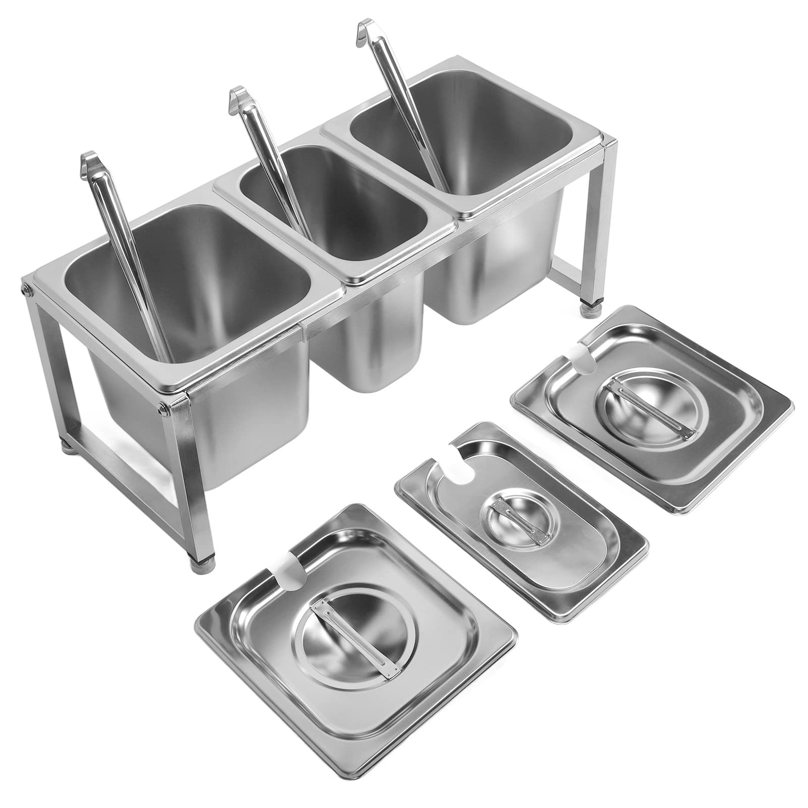 Estante dispensador de condimentos de acero inoxidable, soporte telescópico para especias salsas y frutas, perfecto para restaurantes y tiendas de té con leche (2,2 l x 2 + 1,6 l x 1)