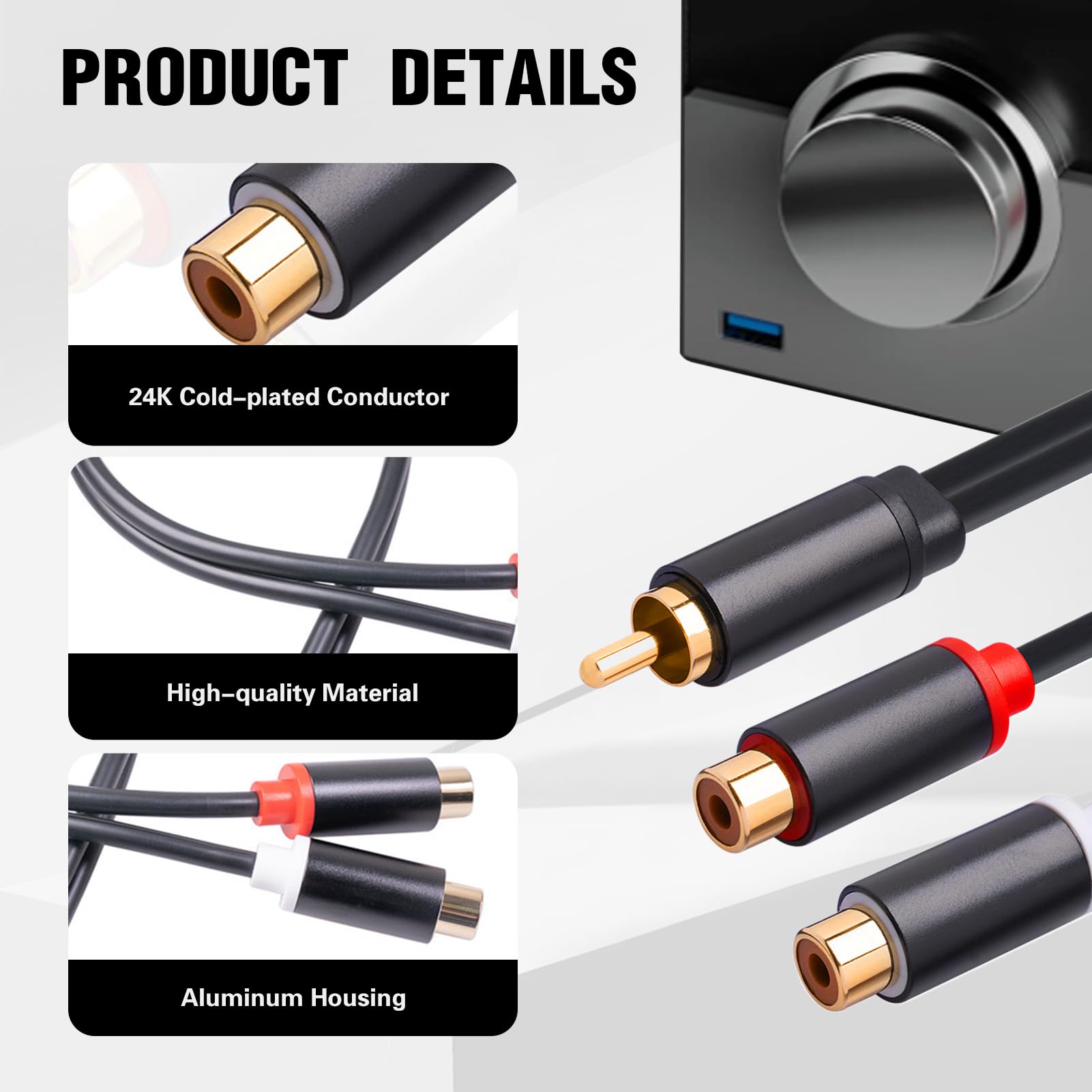 Câble Répartiteur RCA YAODHAOD - 1 Mâle Vers 2 Femelles, 20 Cm, Pour Caisson De Basses