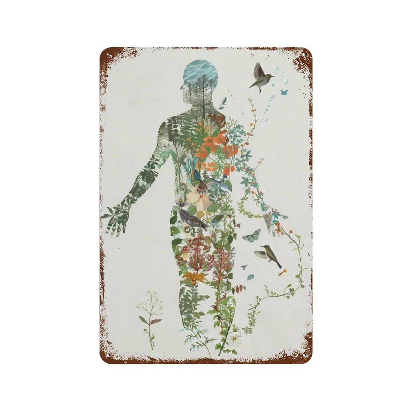 Wihyrtui Style Whimsical Integrated Nature Human Motif 01 Wall Retro Iron Metal Tin Sign Vintage Art Poster Modern Home Cofffee Club Art Bar Shop Decor 30X20cm
