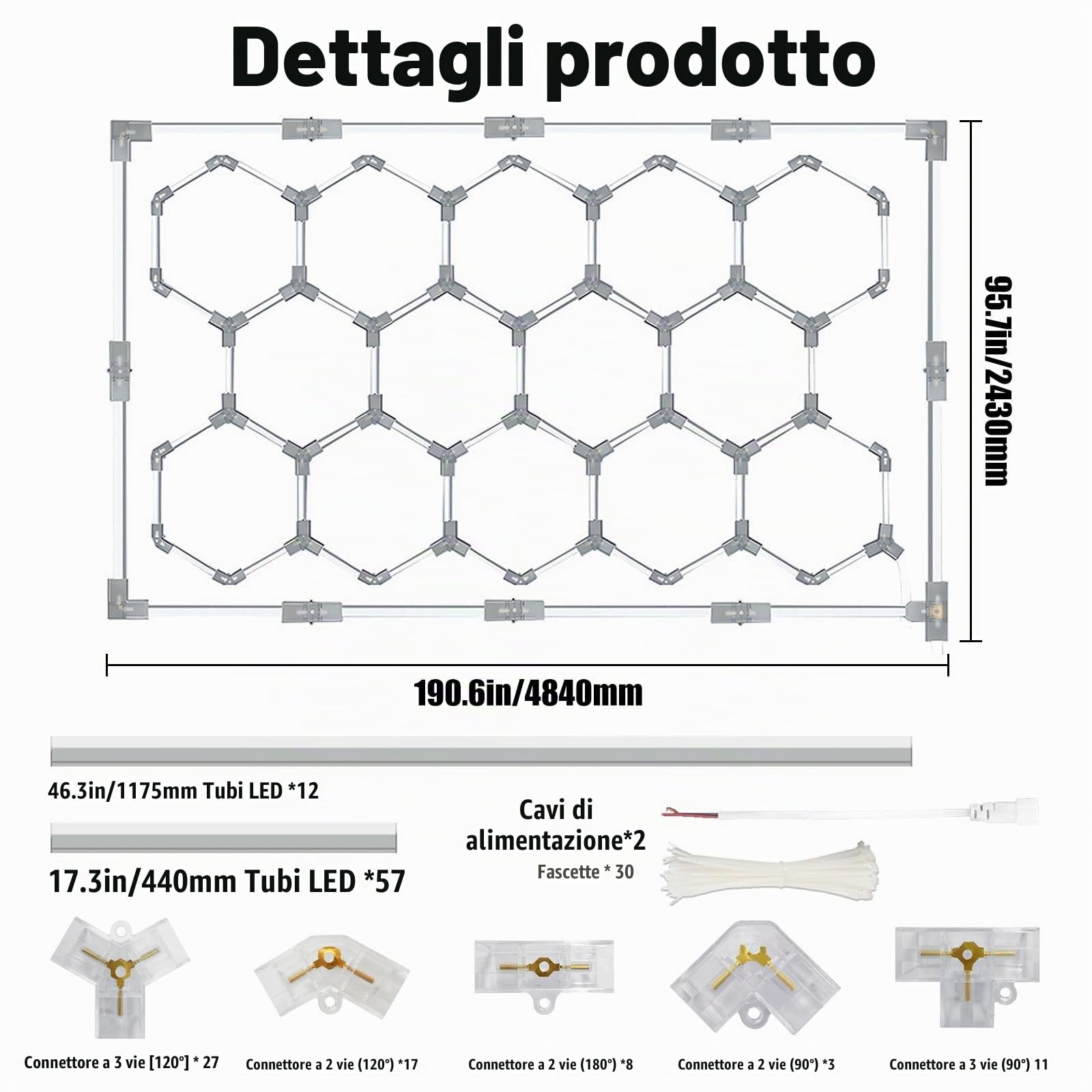 Plafoniera LED Esagonale per Garage, 672W 6500K Griglie a Nido D'ape Collegabili, Luci da Negozio per Magazzino, Officina, Palestra, Seminterrato, Autolavaggio 14 HEX