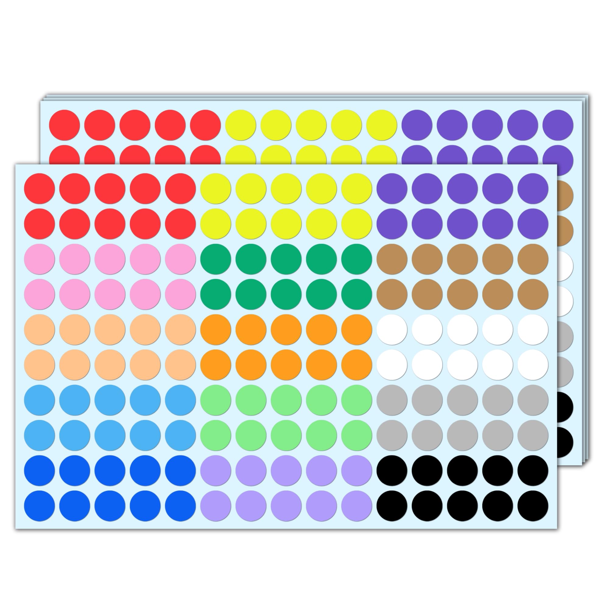 6000 Pieces, 1/2 inch - Colored Dot Stickers, Round Circle Sticker Dots Assorted - 15 Colors
