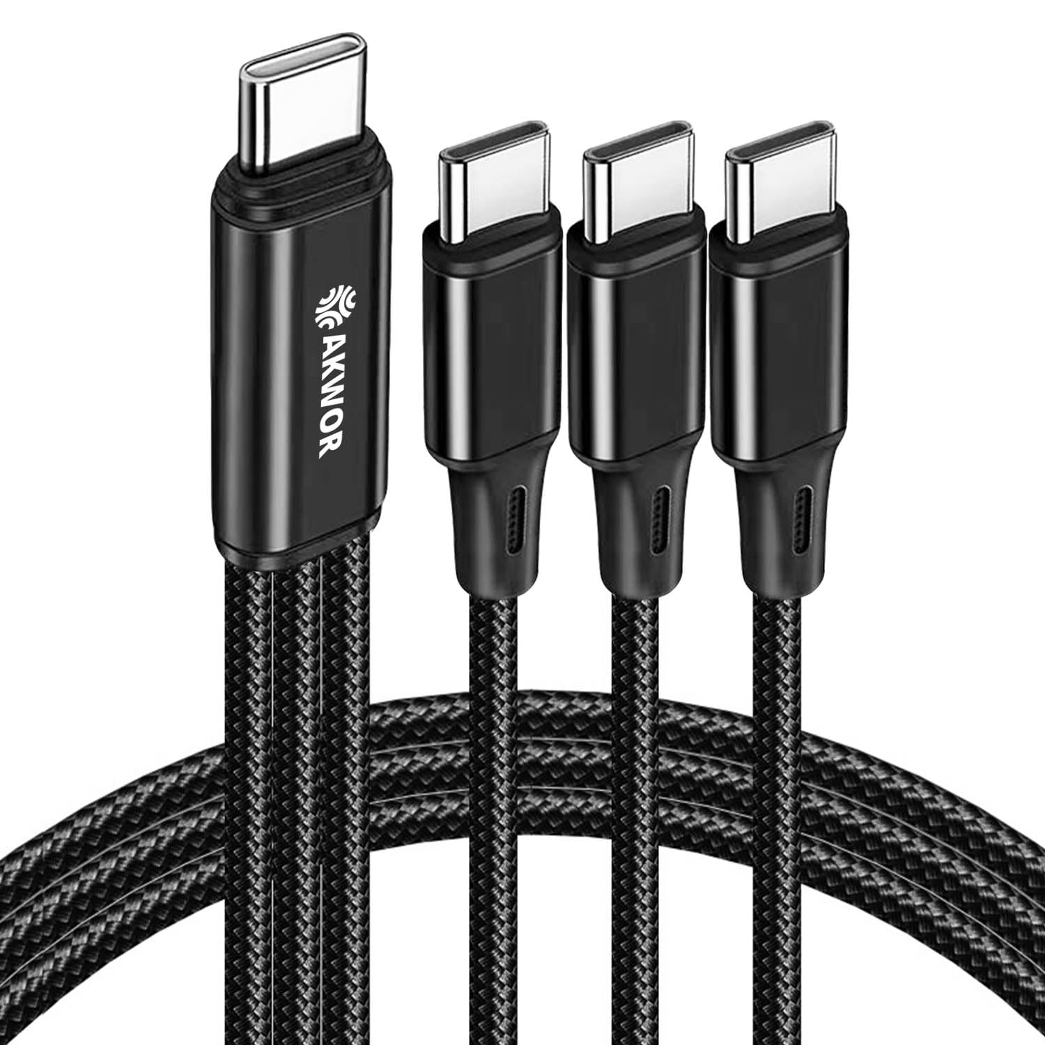 USB C Multi Charging Cable 3 in 1, 60W USB C Cable with 3 Separate 4FT Type -C Branches Nylon Braided, Type C Charger Cord Fast Charging for Apple and