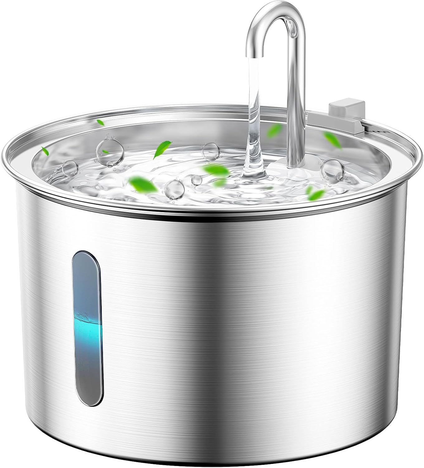 oneisall Stainless Steel Cat Water Fountain, 2L Water Fountains for Cats Indoor with Quiet Pump and 3 Replacement Filters, Pet Water Fountain Faucet Spout Design Cat Fountain Drinking Inside, PWF 001 PWF 001 2L Fountain + 3 Filter & 3 Sponge