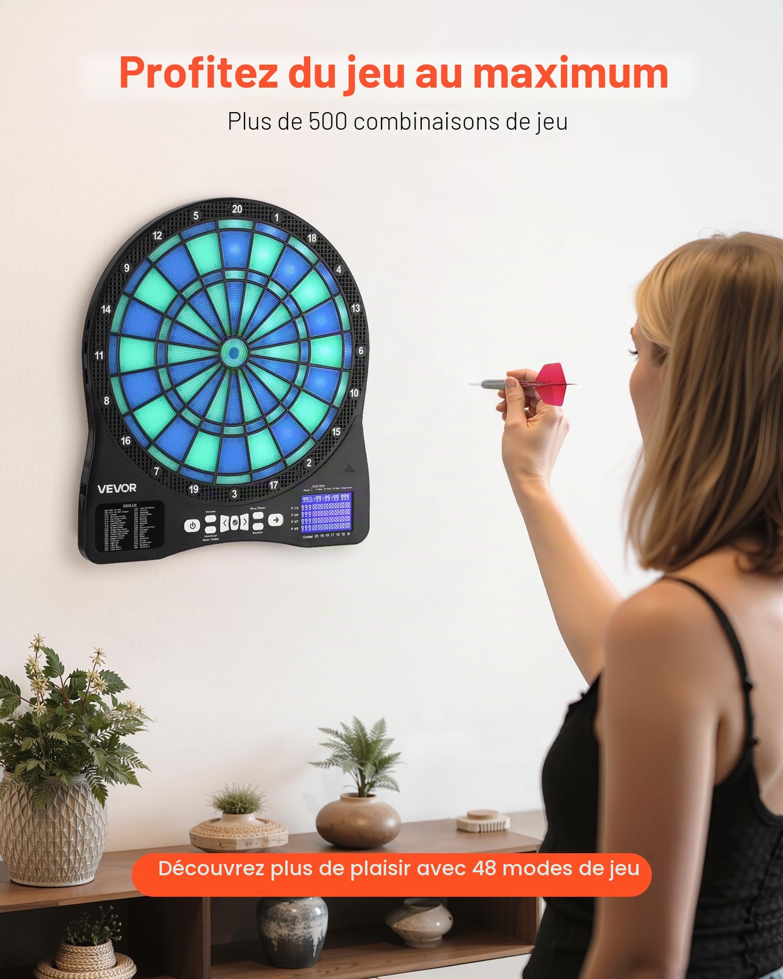VEVOR Cible de fléchettes électronique Planche à fléchette en Fibres de sisal Auto-cicatrisantes