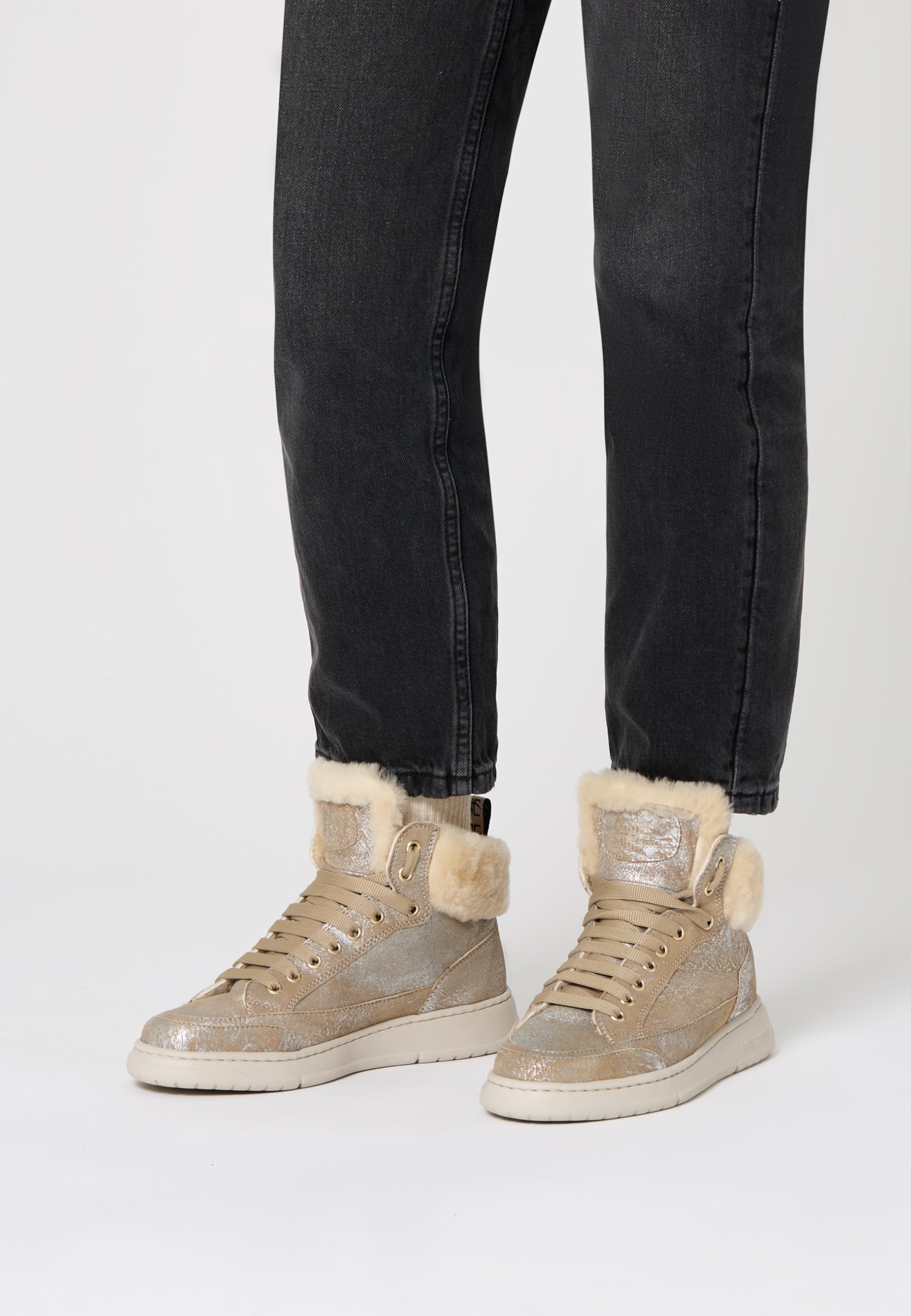 Candice Cooper Vela Mid Fur Metallic Brushed Goat/Shearling Silver-Vanilla, Oxford Plano Mujer