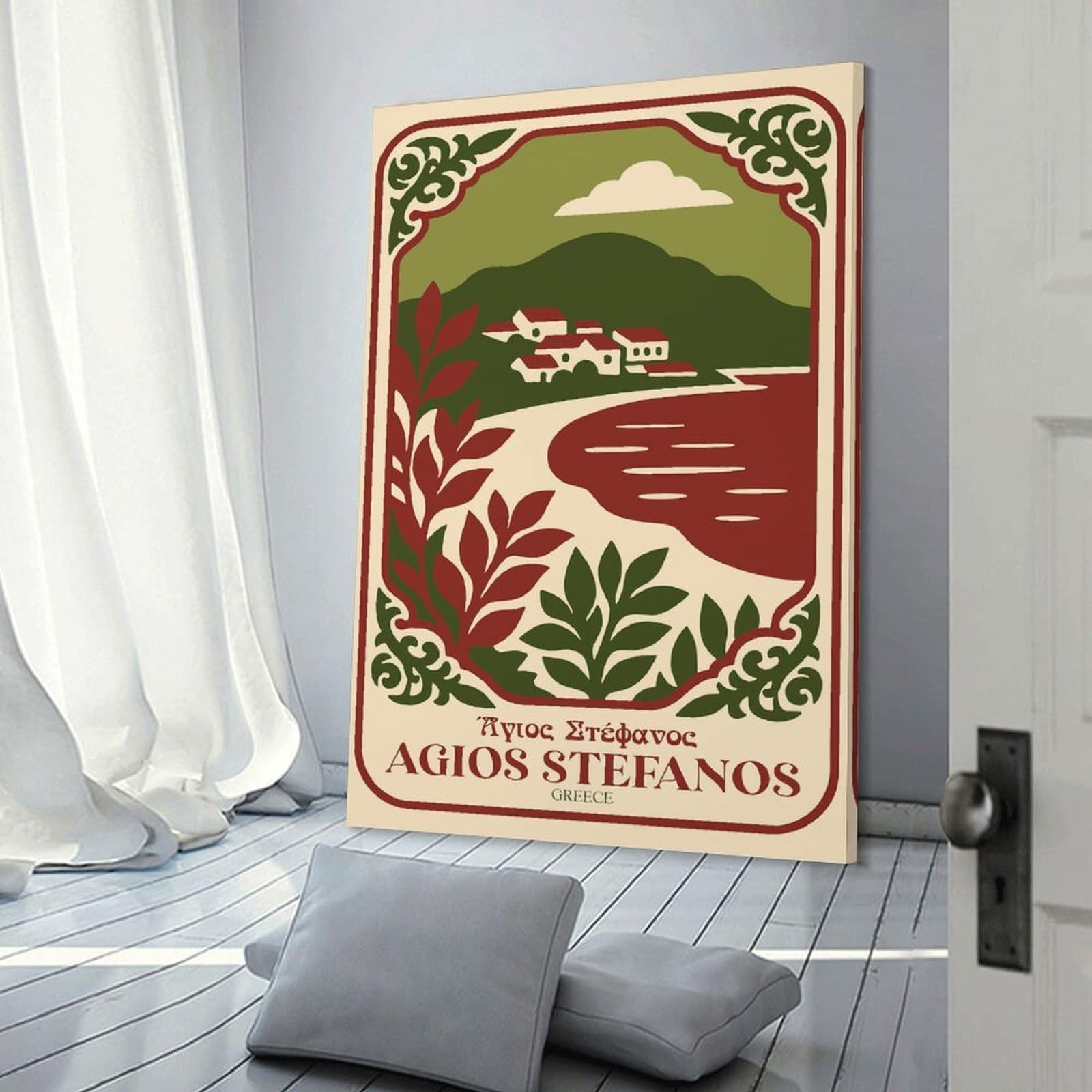 Junmoney Agios Stefanos Greece Travel Decorative Canvas Print 20x30inch(50x75cm), for Gallery Wall Layouts in Home Or Office, Home Wall Art for Statement Displays