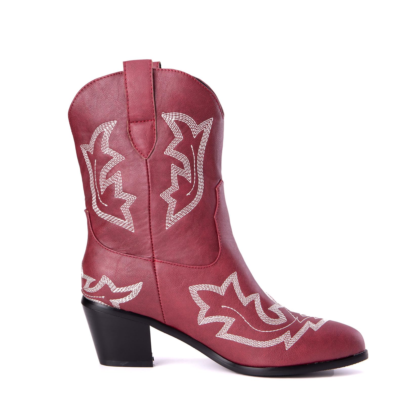 Damskie buty kowbojskie z obcasem, buty westernowe ze szpiczastym palcem i haftem, krótka cholewka, vintage, buty ze średnią cholewką, półcholewka