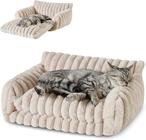 Miniatura 37 de Hollypet Cama para gatos, mullida, multifuncional, de doble capa, suave para mascotas, sofá ortopédico para gatos y perros pequeños, color rosa (21