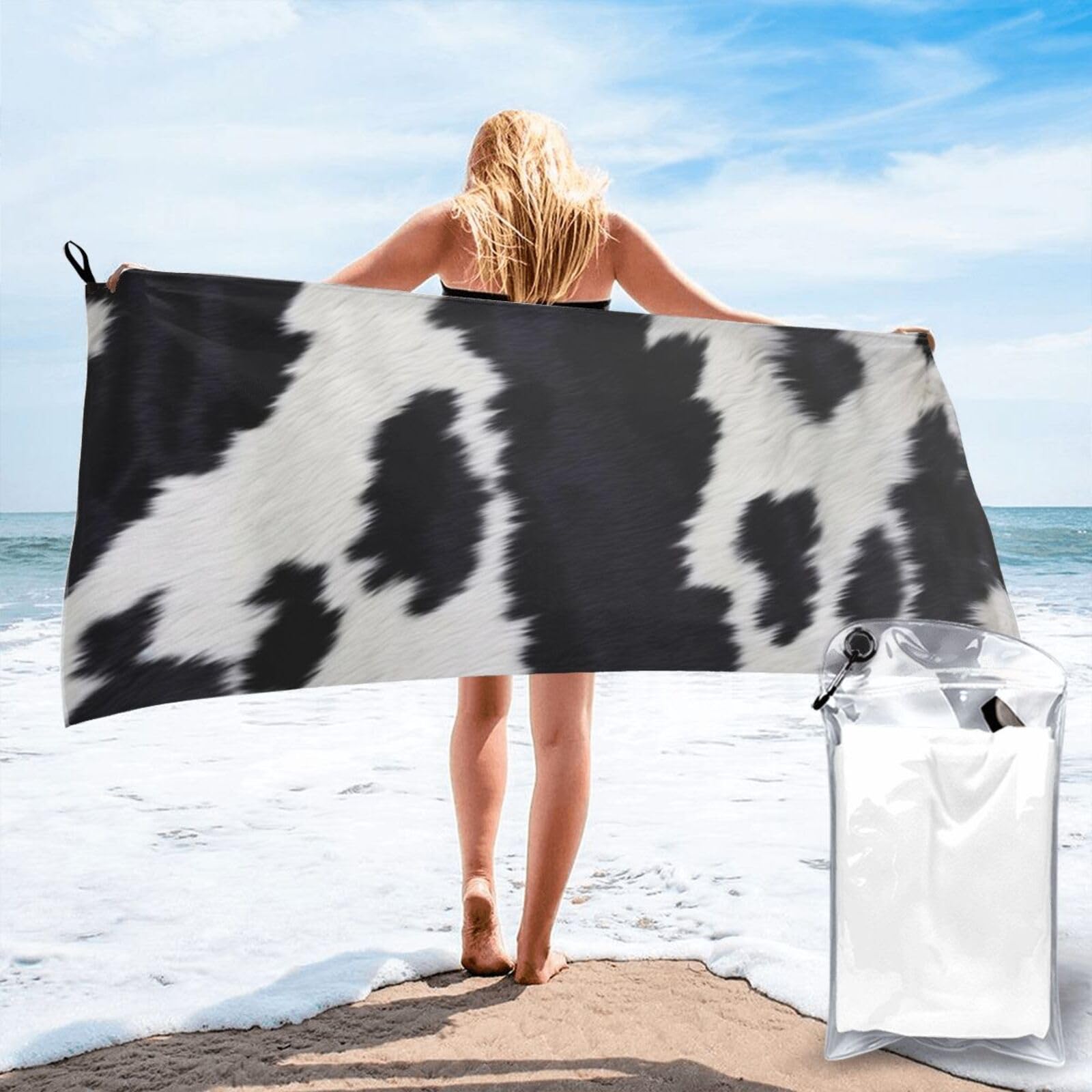 THLKLDKSZX Cute Cowhide Microfiber Beach Towel - Soft, Quick Dry, Super Absorbent Large Bath Towels for Swimming, Travel, Gym, Yoga. Women Men 63 in X